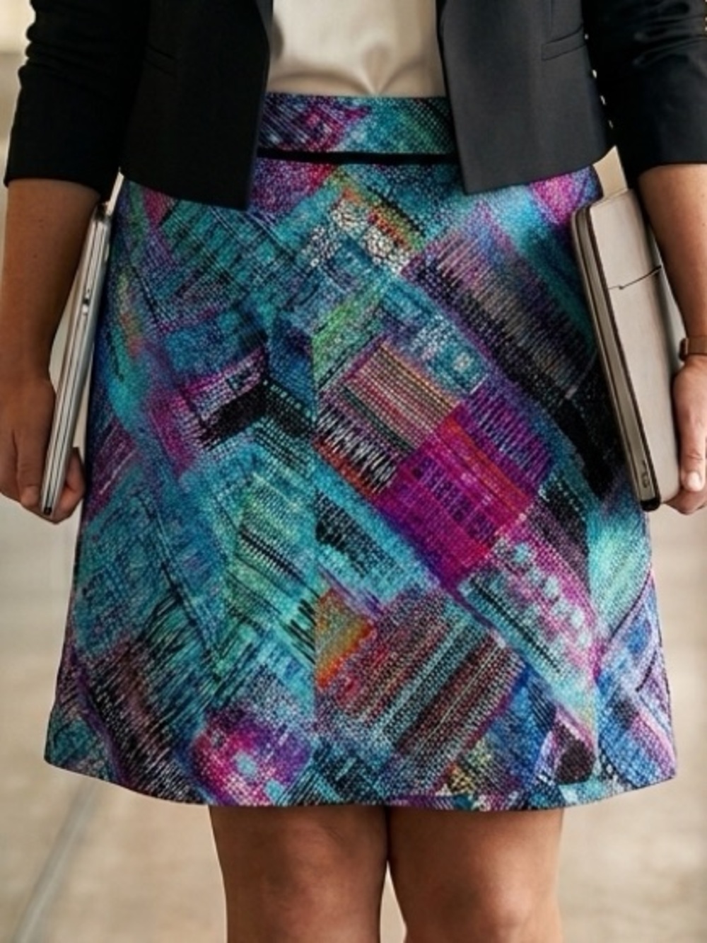 Etcetera Sz 14 Teal & Purple Geometric Skirt